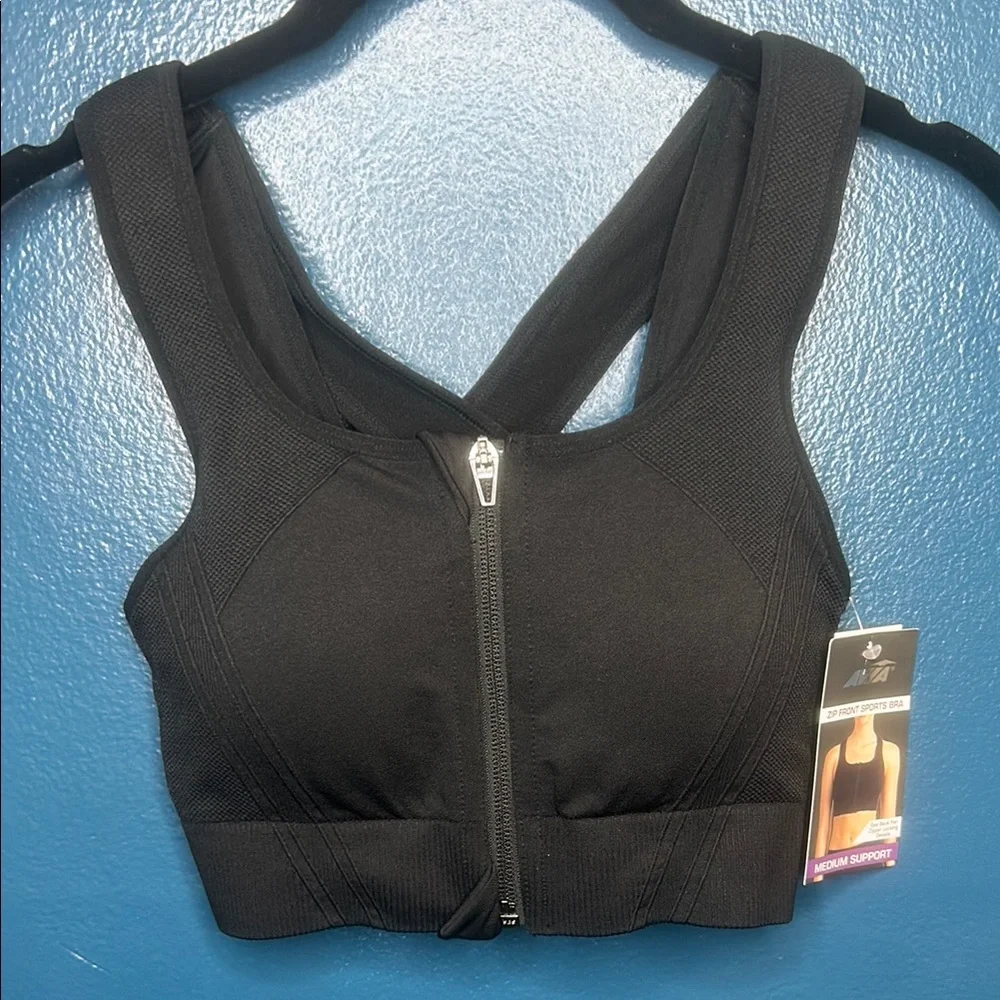 Avia Zip-Front Black Sports Bra NWT - Picture 2 of 7